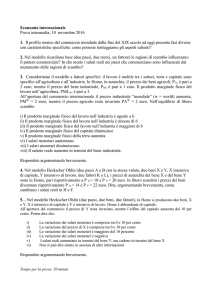 Economia internazionale Prova intermedia novembre 2016