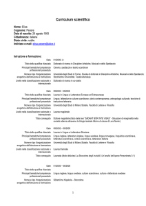 Curriculum scientifico - Scuola di Dottorato in Studi Umanistici