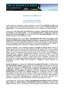 COMUNICATO STAMPA N. 10 Le escursioni e i laboratori di TRA LE