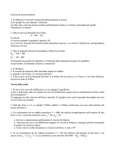 Esercizi di microeconomia 1. Si definisca il concetto di elasticità