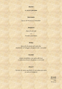 MENU` €. 20,00 a persona Benvenuto Gocce di Prosecco e Pettoline