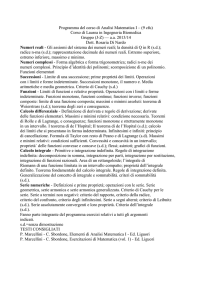 Programma del corso di Analisi Matematica I * (9 cfu)