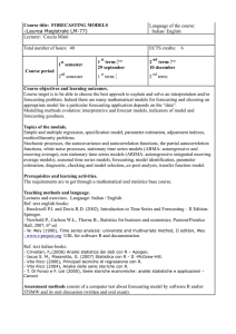 Course title: FORECASTING MODELS (Laurea Magistrale LM