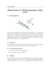 Esperienza 3: Polarizzazione della Luce