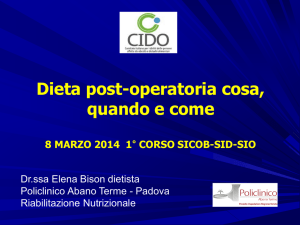 Elena Bison, Padova Dieta post-operatoria cosa, quando e