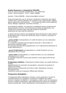 Analisi Numerica e Laboratorio (Mat/08) Programma