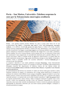 Pavia – San Matteo, Università e Telethon scoprono la cura per la