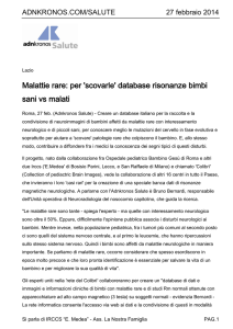 Malattie rare: per `scovarle` database risonanze bimbi sani vs malati