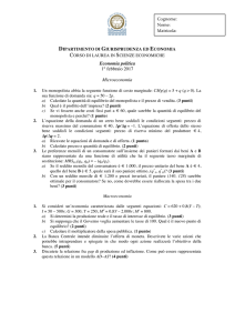 Economia politica 1° febbraio 2017 Microeconomia