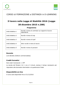 Il Lavoro nella Legge di stabilità 2016. Legge 28