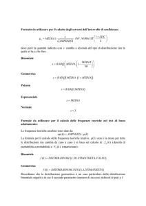 Formula da utilizzare per il calcolo degli estremi dell`intervallo di