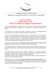 Ritorna Estate in città Vincere la solitudine incoraggiare la