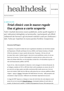 Trial clinici: con le nuove regole Usa si gioca a carte scoperte