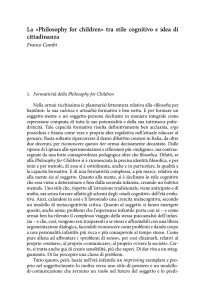 La «Philosophy for children» tra stile cognitivo e idea di