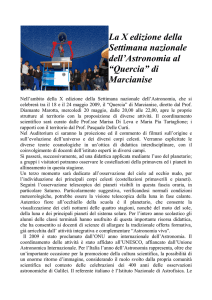 La X edizione della Settimana nazionale dell`Astronomia al “Quercia