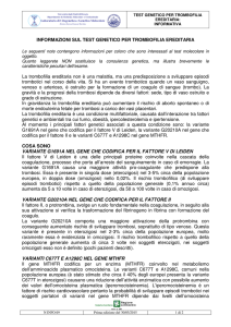 INFORMAZIONI SUL TEST GENETICO PER TROMBOFILIA
