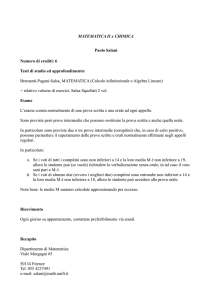 MATEMATICA II x CHIMICA Paolo Salani Numero di crediti: 6 Testi
