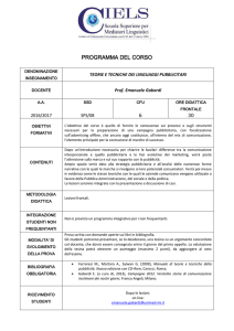 Teorie e Tecniche dei Linguaggi Pubblicitari