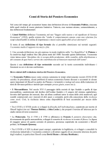 Cenni di Storia del Pensiero Economico