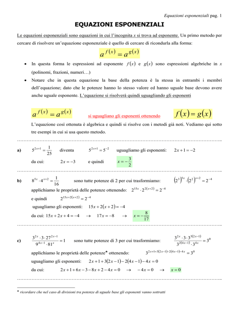 EQUAZIONI ESPONENZIALI