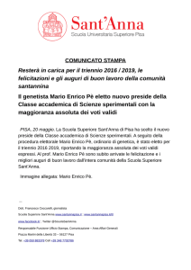 Resterà in carica per il triennio 2016 / 2019, le felicitazioni e gli