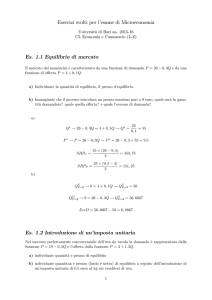 Esercizi svolti per l`esame di Microeconomia Es. 1.1 Equilibrio di