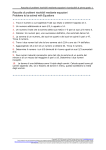 Raccolta di problemi risolvibili mediante equazioni Problems to be