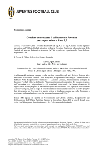 Concluso con successo il collocamento Juventus prezzo per azione