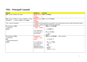 VBA – Principali Comandi - Istituto Paritario Michelangelo