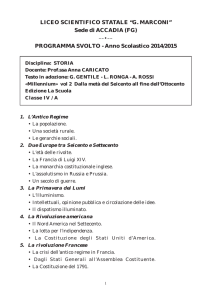 PROGRAMMA SVOLTO - Anno Scolastico 2014/2015