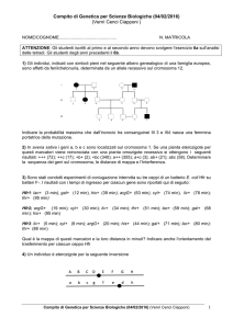 Compito di Genetica per Scienze Biologiche (04/02/2016) (Vernì