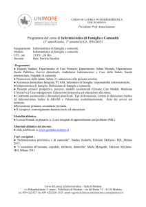 Programma del corso di Infermieristica di Famiglia e Comunità