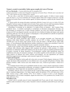 Tumori, scende la mortalità: Italia spesso meglio del resto d`Europa