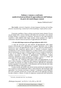 Italiano e rumeno a confronto: analisi di alcuni problemi