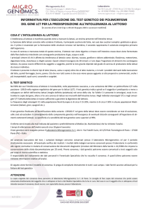 Consenso Informato - Test Genetico per l`intolleranza al Lattosio