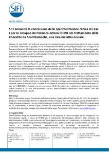 SIFI annuncia la conclusione della sperimentazione clinica di Fase I