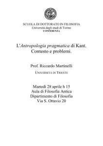 L`Antropologia pragmatica di Kant. Contesto e problemi.