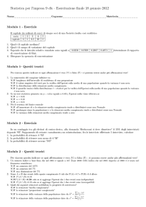 Statistica per l`impresa 9 cfu - Esercitazione finale 18 gennaio 2012