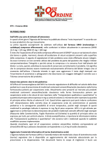 N°9 – 9 marzo 2016 IN PRIMO PIANO Dall`AIFA una serie di