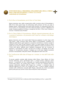 1) Per la Pace in Gerusalemme, per la Pace in Terra Santa 2) Per la