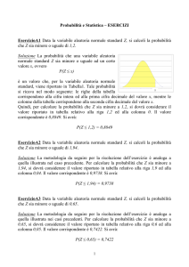 Probabilità e Statistica – ESERCIZI EsercizioA1 Data la variabile