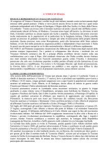 L` UNITA` D` ITALIA Al congresso di Vienna si fissarono i confini tra