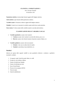 statistica 1 esercitazione 1 classificazione delle variabili casuali