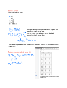 Sistema binari. Solo due numeri 0 e 1. = 0 1 = 1 2 = 10 3 = 11 30