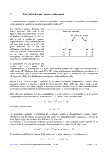 test t di Student per campioni indipendenti