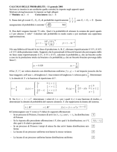 CALCOLO DELLE PROBABILITÀ - 11 gennaio 2001 Scrivere (o