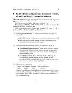 1 La ricostruzione linguistica: mutamenti fonetici, rianalisi, analogia