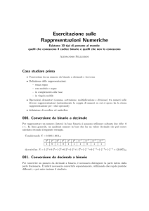 Esercitazione sulle Rappresentazioni Numeriche