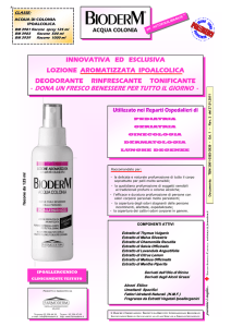 Scheda tecnica acqua colonia spray Bioderm