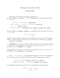 Matematica 1 per Ottici e Orafi I Numeri Reali Indichiamo con N l